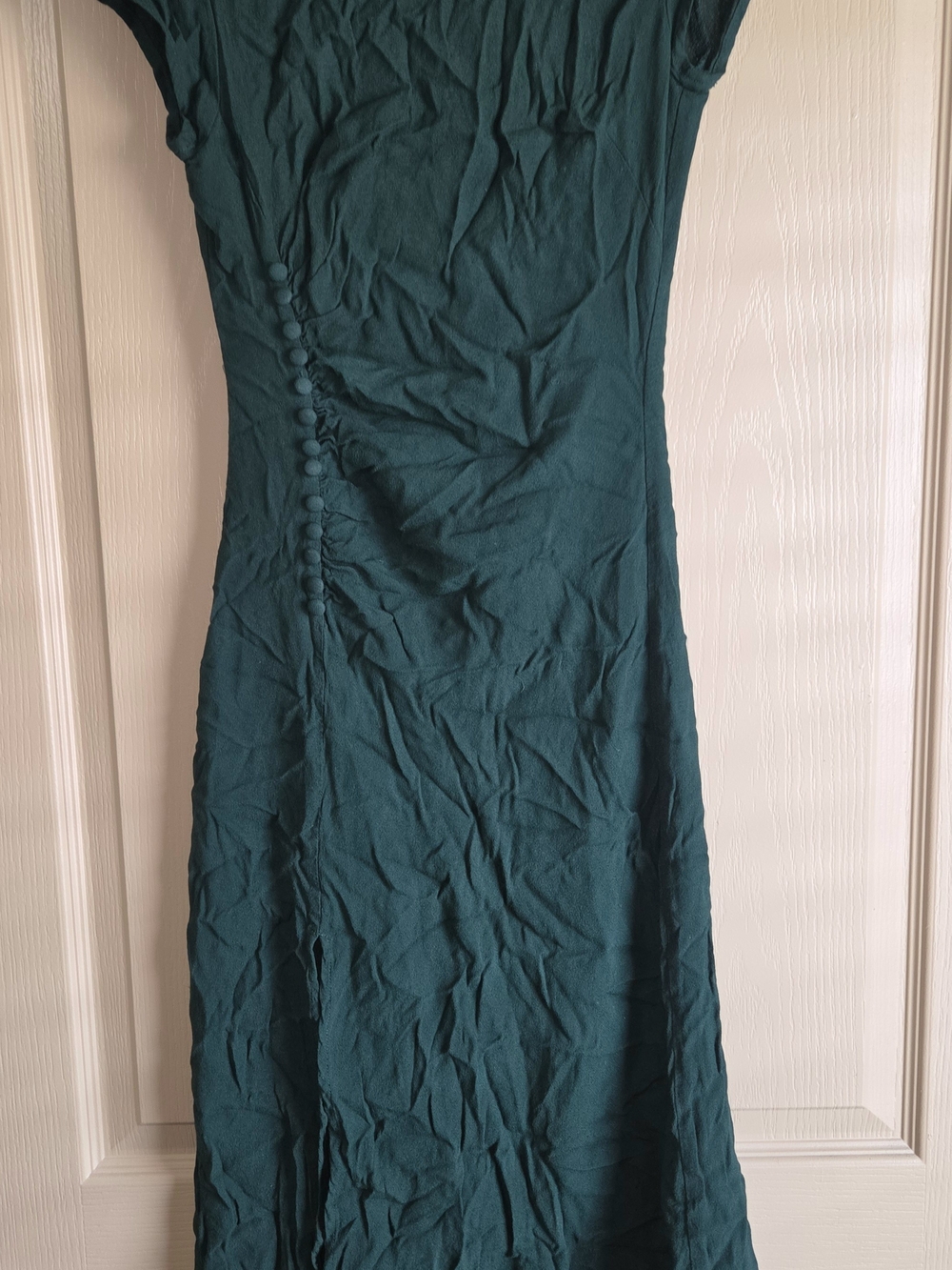 Reformation Teal Green Cap Sleeve Maxi Dress with Side Button Detail